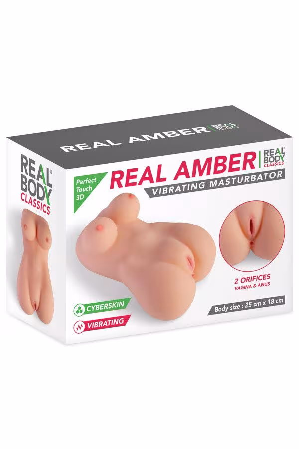 Мастурбатор-мініторс з вібрацією Real Body Real Amber, вагіна та анус, 25х18 см — фото 4