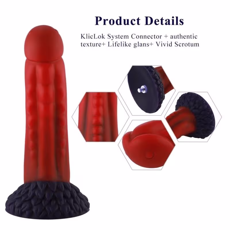 Фалоімітатор для секс-машин Hismith 8.35″ Curved Silicone Dildo Red Monster Series, система KlicLok — фото 5