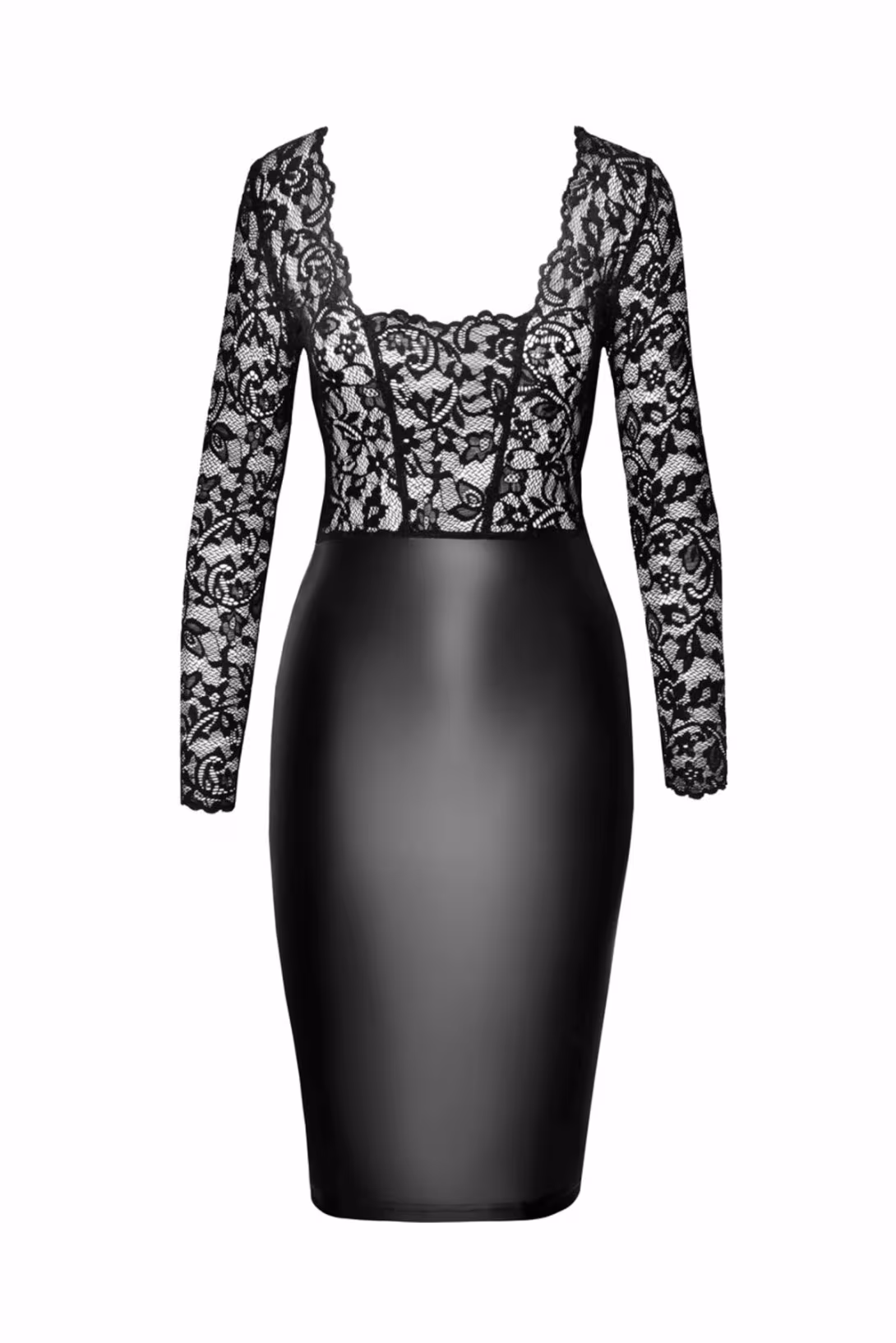 Сукня Noir Handmade F295 Euphoria, XL, black, мереживо, глибоке декольте, спідниця міді під латекс — фото 4