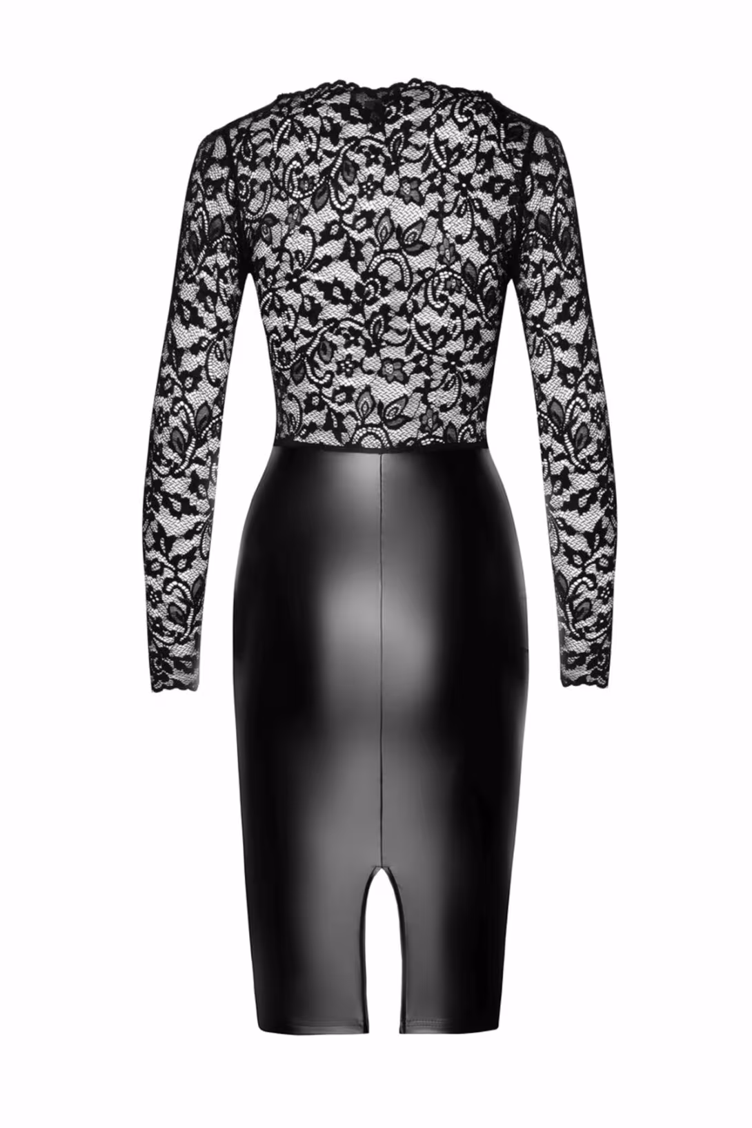 Сукня Noir Handmade F295 Euphoria, 3XL, black, мереживо, глибоке декольте, спідниця міді під латекс — фото 5