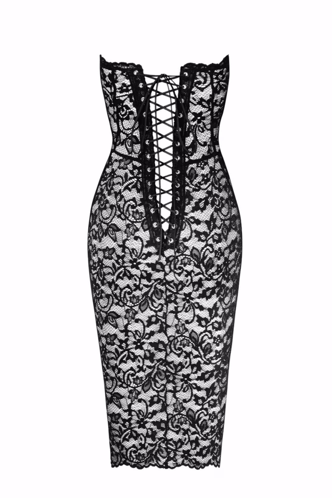 Сукня Noir Handmade F301 Catalyst, XXL, black, міді, мереживо, відкриті плечі, шнурівка на спині — фото 6