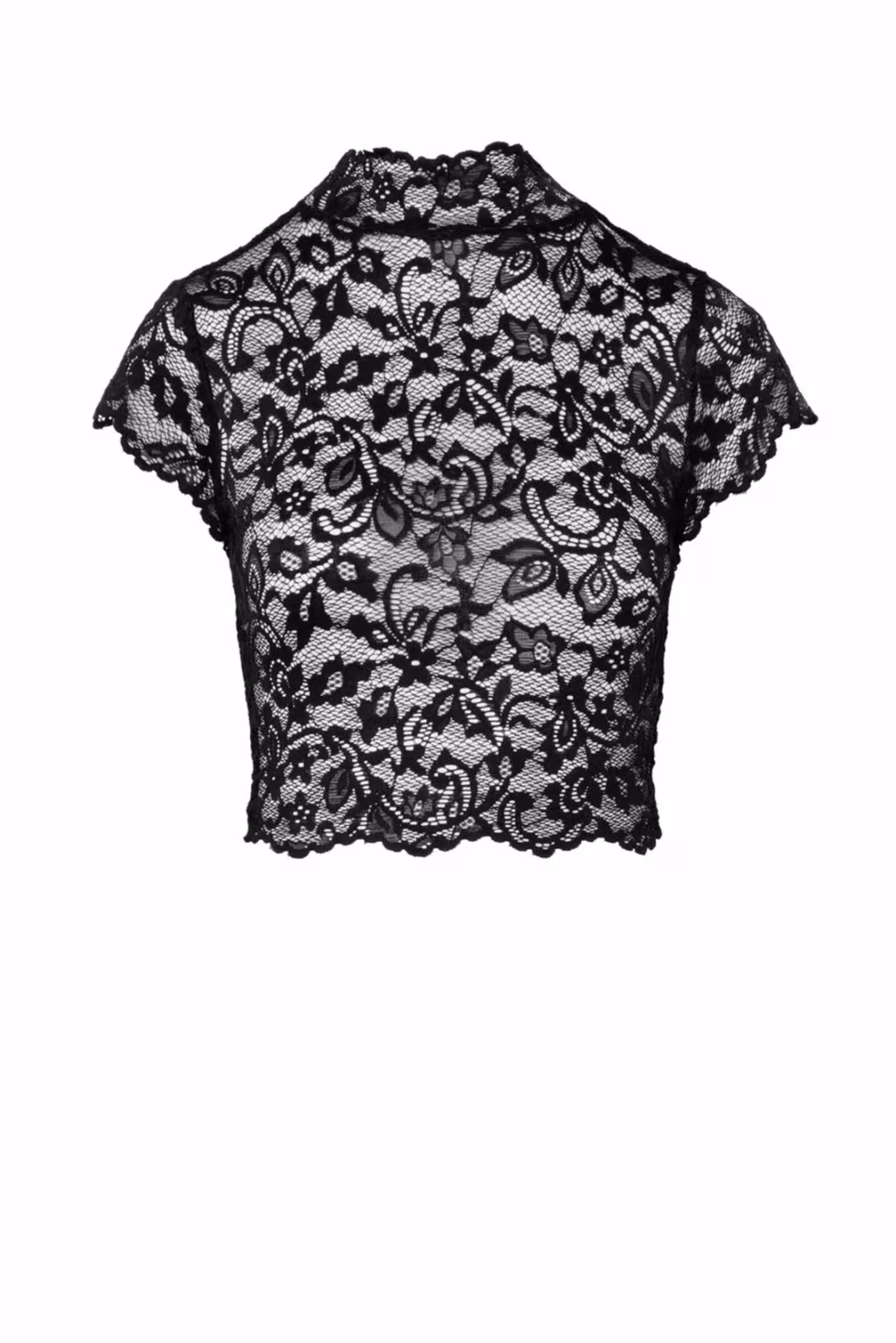 Топ Noir Handmade F303 Essence, XXL, black, мереживний, короткий рукав, комір-стійка — фото 4