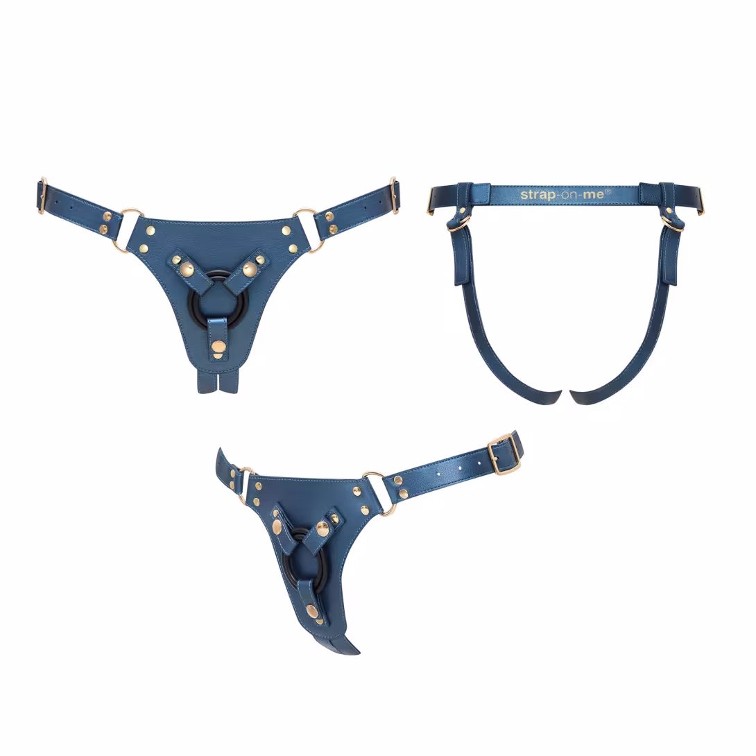 Трусики для страпона Strap-On-Me Harness Generous Blue, One Size, штучна шкіра, регульовані ремені, змінні кріплення для дилдо — фото 5