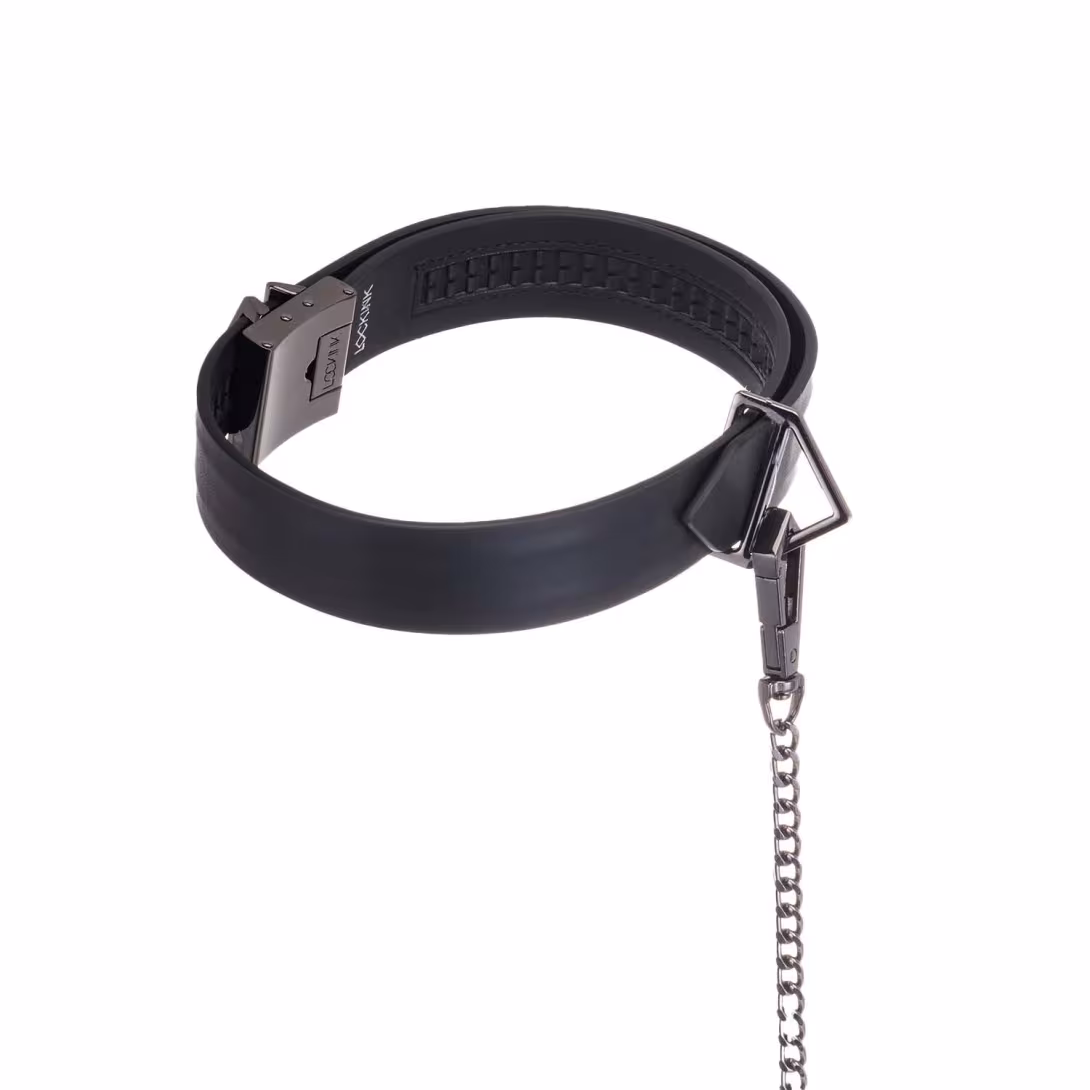 Нашийник з повідцем LOCKINK Tied Collar with Leash Set, чорний, ланцюг зі шкіряною петлею та карабіном — фото 3