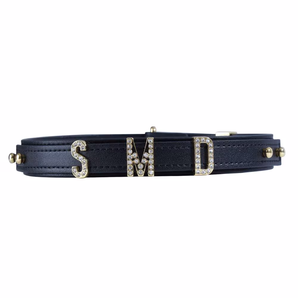 Нашийник LOCKINK Dark DIY Alphabet Collar, чорний, штучна шкіра, букви зі стразами — фото 2