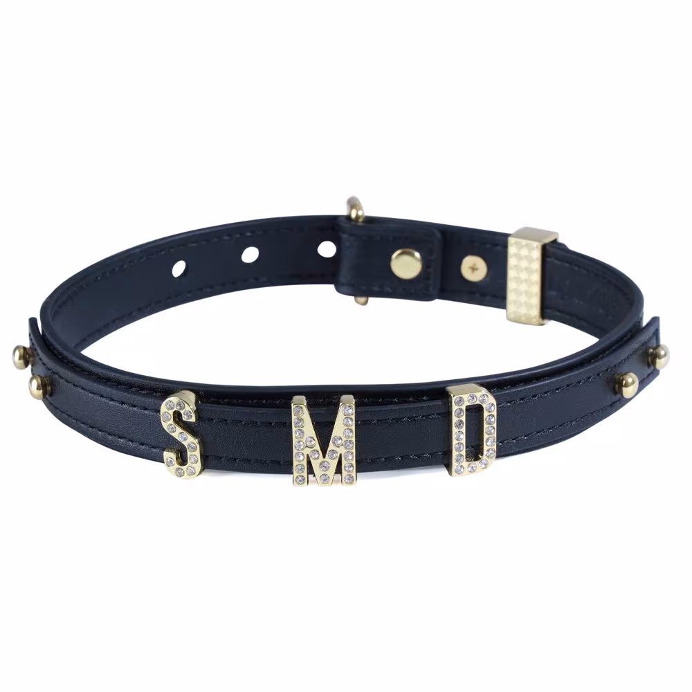 Нашийник LOCKINK Dark DIY Alphabet Collar, чорний, штучна шкіра, букви зі стразами