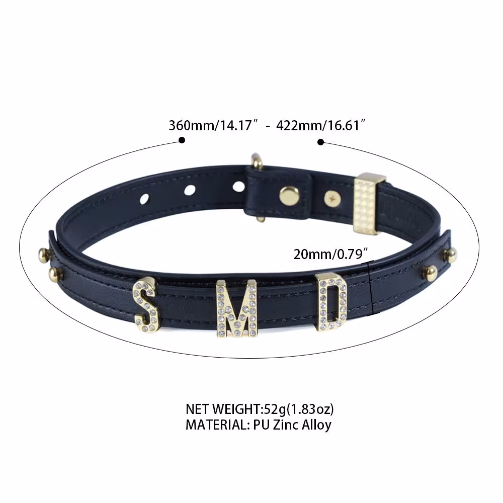 Нашийник LOCKINK Dark DIY Alphabet Collar, чорний, штучна шкіра, букви зі стразами — фото 10