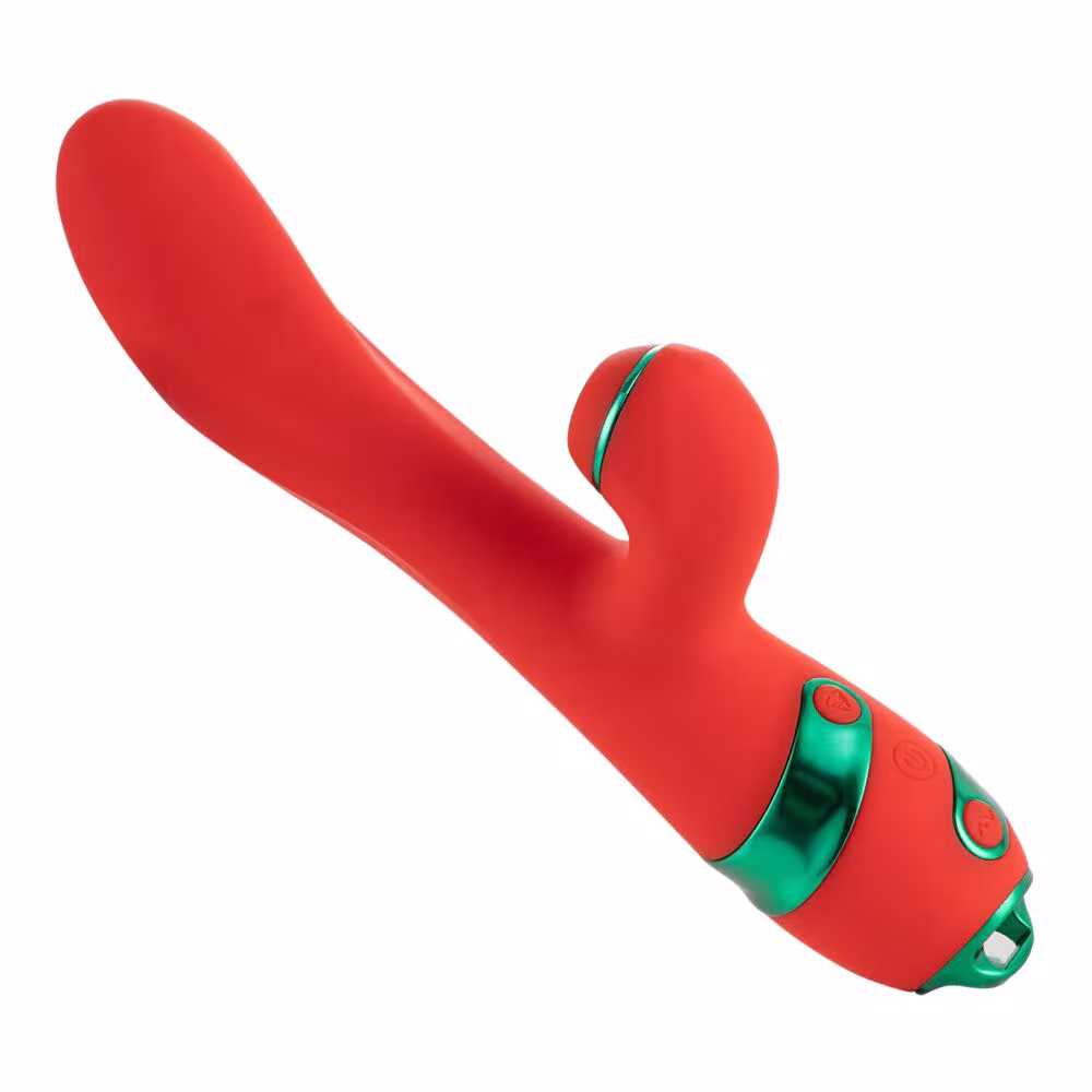 Вібратор-кролик з пульсацією та флогером LOCKINK SEVANDA Whip Vibrating Massage Wand, червоно-зелений — фото 5