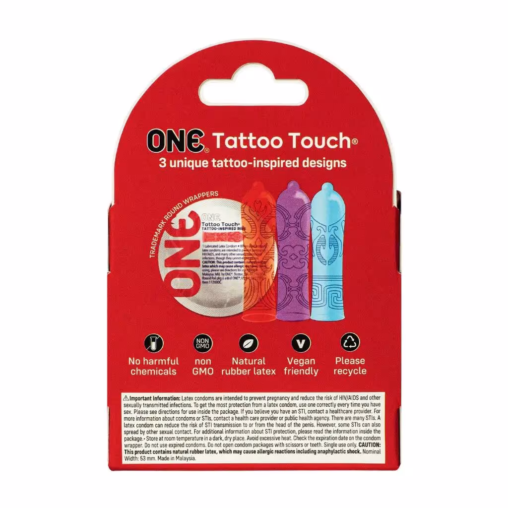 Презервативи ONE Tattoo Touch 3 шт, картонна коробка — фото 2