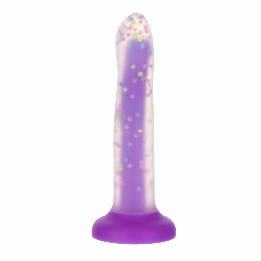 Фалоімітатор, що світиться в темряві, ADDICTION Rave 8″, Glow in the Dark Dildo Purple Confetti, 20,3 см — фото 2