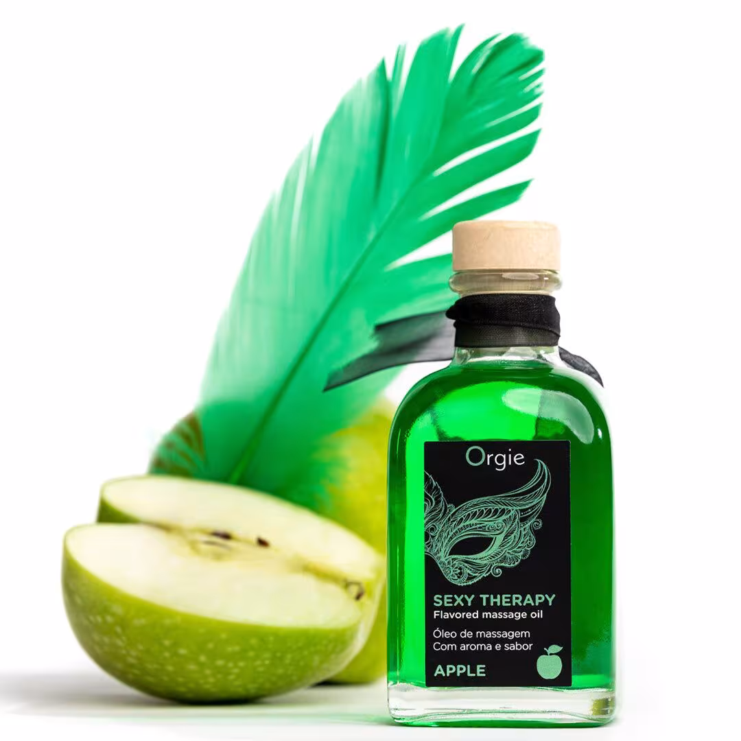 Набір для масажу Orgie – Sexy Therapy Apple (100 мл), їстівна розігрівальна олія + пір’їнка — фото 4