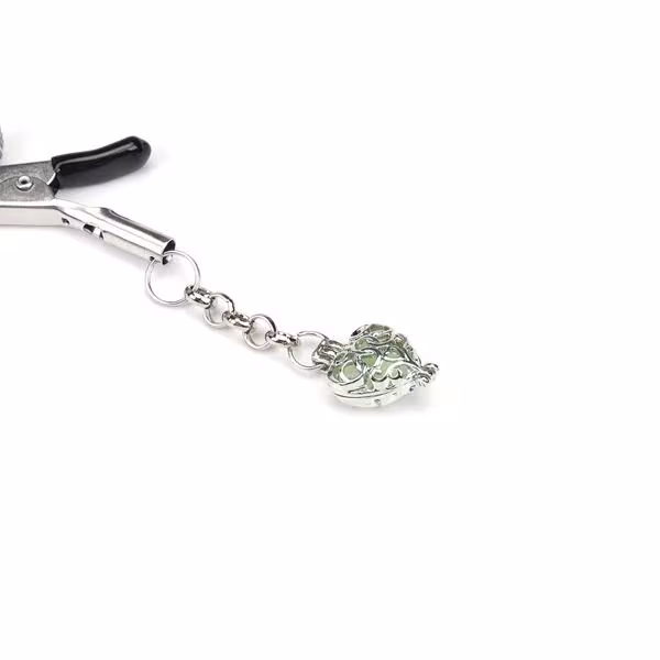 Затискачі для сосків із сердечком Liebe Seele Glow-in-dark Nipple Clamps Green, світяться в темряві — фото 2