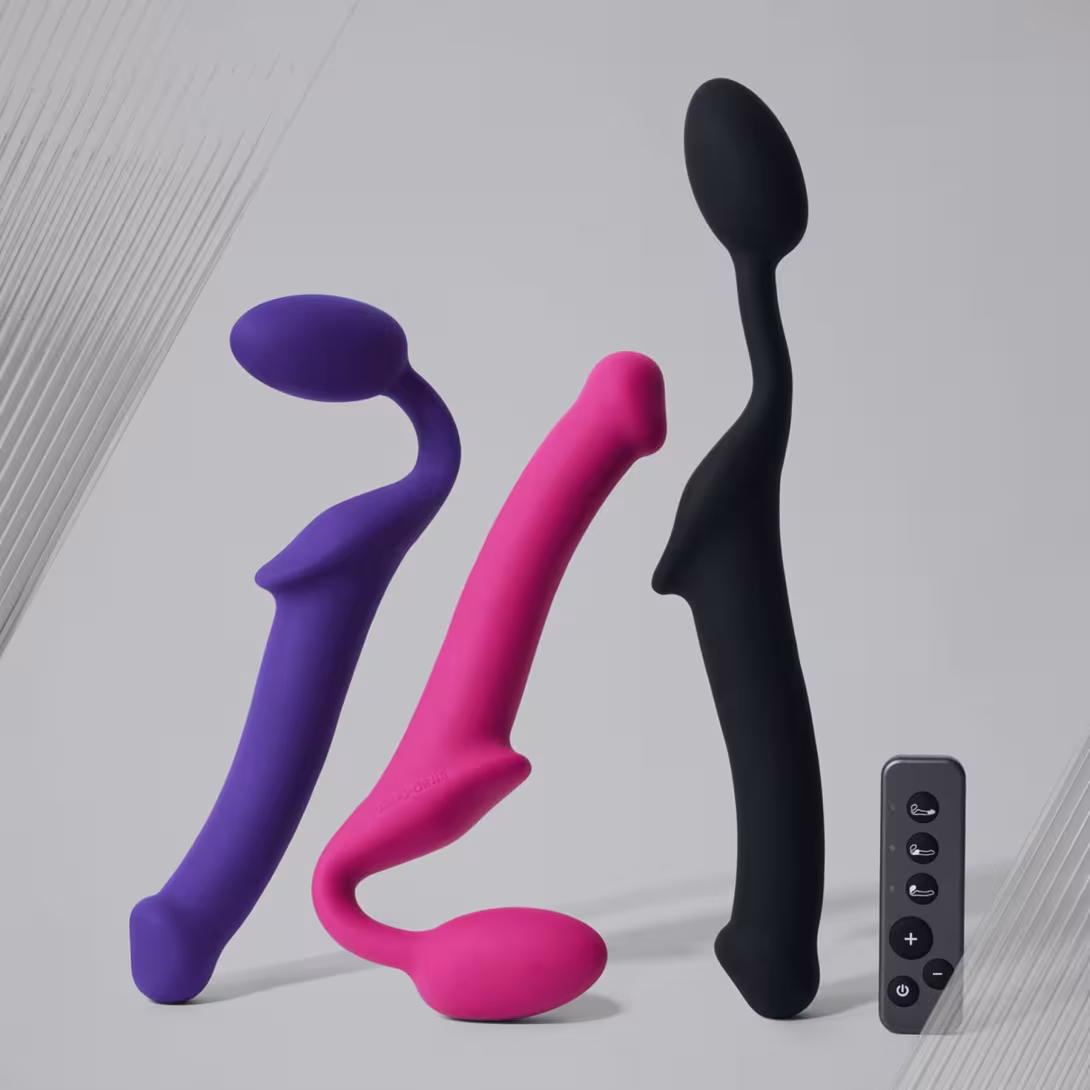 Безремінний страпон з вібрацією Strap-On-Me Vibrating Fuchsia M, діаметр 3,8 см, пульт ДК, регульований — фото 9