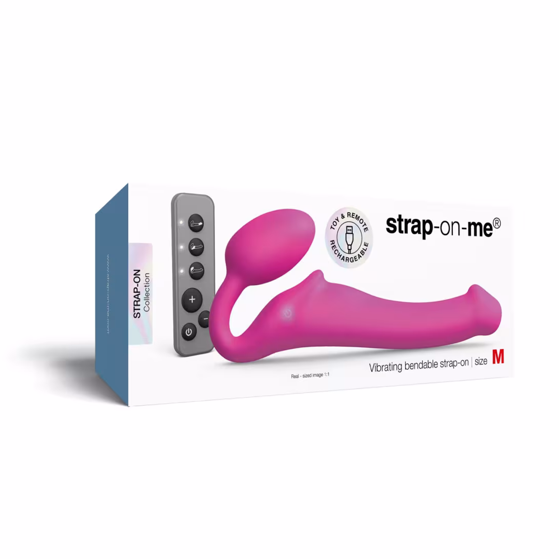 Безремінний страпон з вібрацією Strap-On-Me Vibrating Fuchsia M, діаметр 3,8 см, пульт ДК, регульований — фото 6