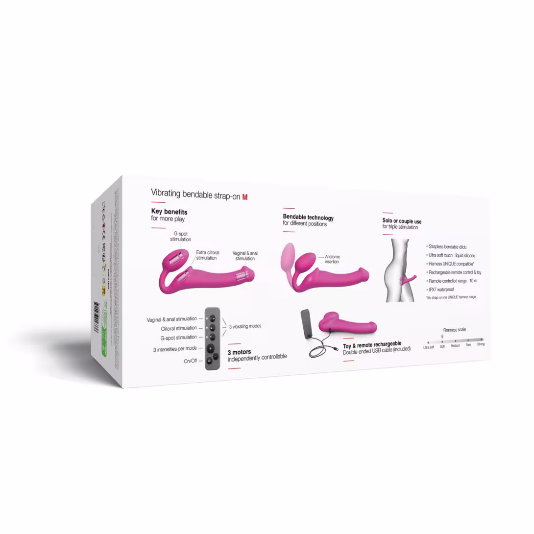 Безремінний страпон з вібрацією Strap-On-Me Vibrating Fuchsia M, діаметр 3,8 см, пульт ДК, регульований — фото 7