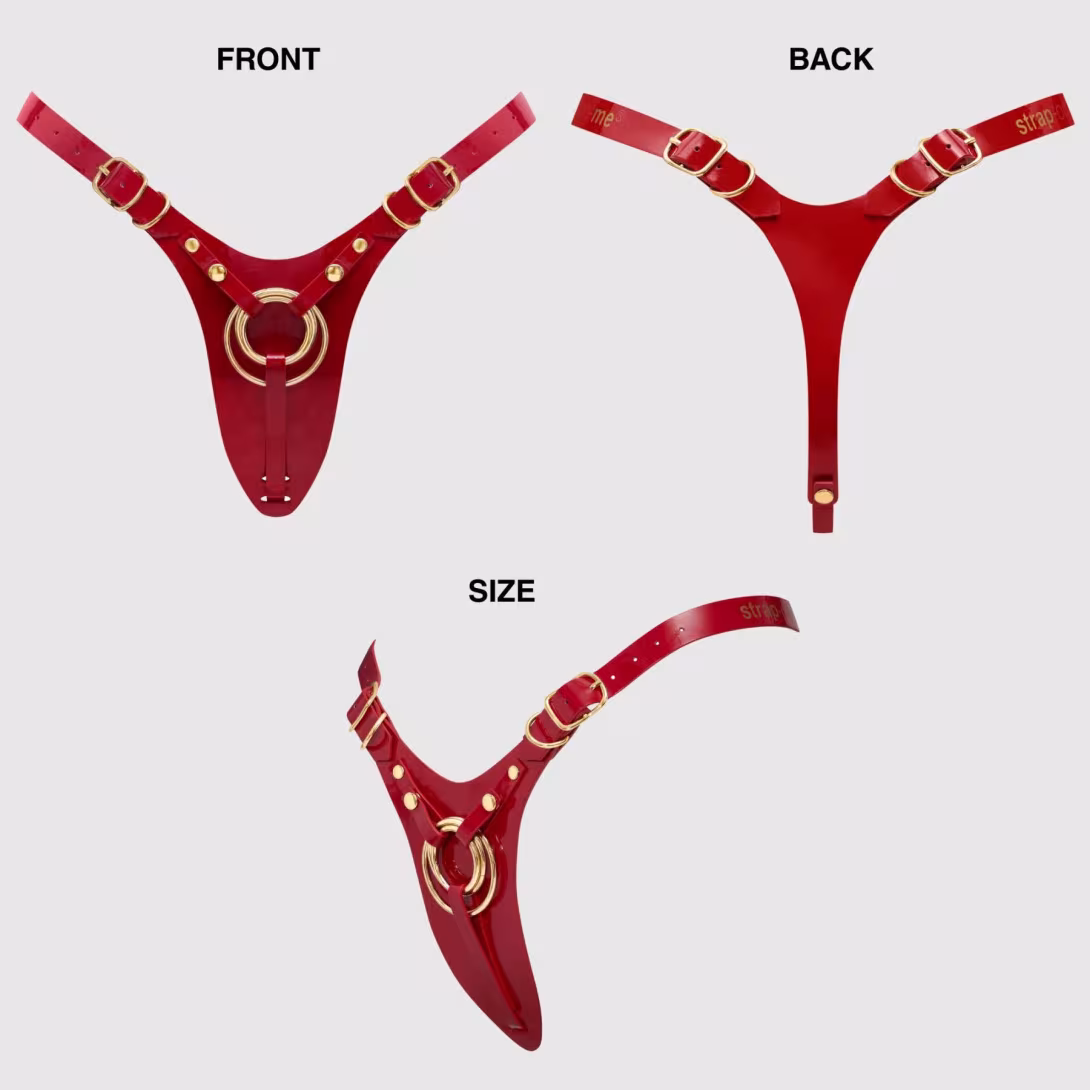 Трусики для страпона Strap-On-Me Leatherette Harness Fabulous - One Size - Red Glossy — фото 6