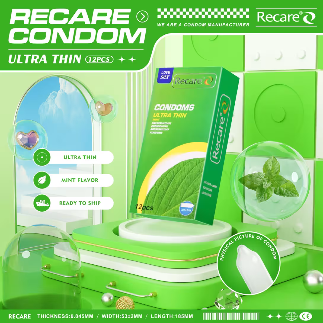 Презервативи Ultra Thin Mint Condoms Recare 12 шт, ультратонкі, аромат: м'ята — фото 5