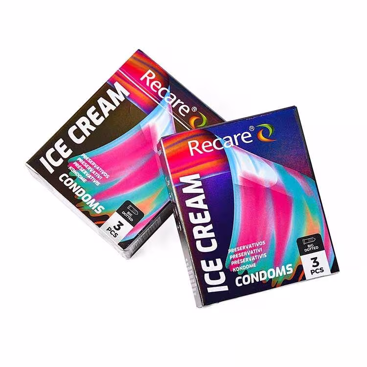 Презервативи Holographic Recare Ice Cream Big Dotted Condoms 3 шт, з пухирцями, аромат: морозиво — фото 3