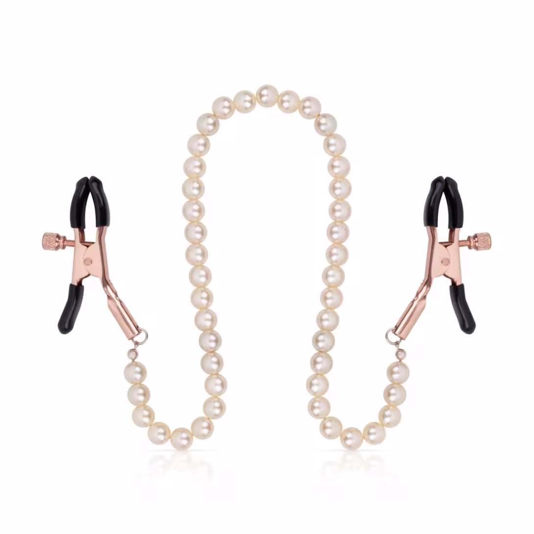 Затискачі для сосків з перлинним ланцюжком Rosy Gold - Nipple Clamps Pearls — фото 2