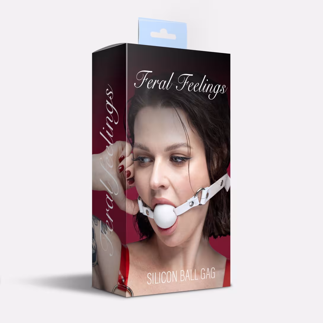 Кляп силіконовий Feral Feelings Silicon Ball Gag White/White, білий ремінець, біла кулька — фото 3