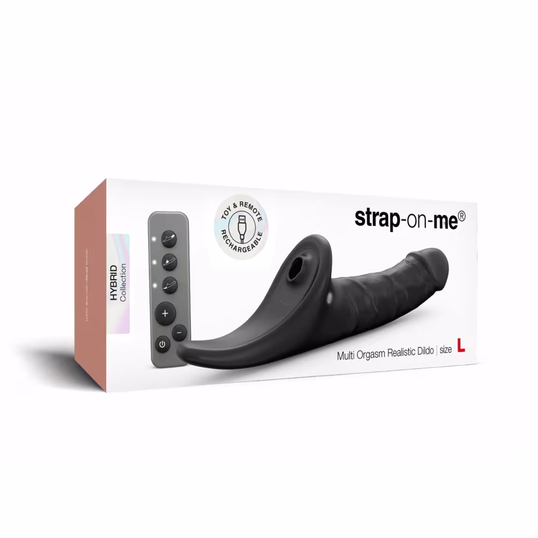 Вібронасадка для страпону з вакуумною стимуляцією Strap-On-Me Multi Orgasm Realistic Dildo L Black — фото 7